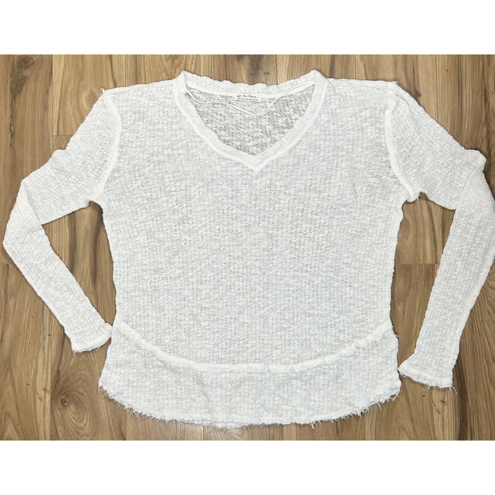 We The Free People Ocean Air Hacci Pullover Top Womens L White Open Knit Beachy